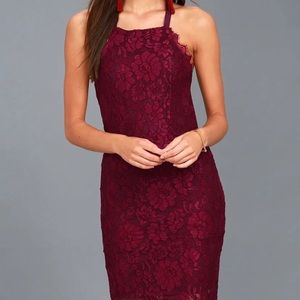 Lulus Wishful Wanderings Burgundy lace dress